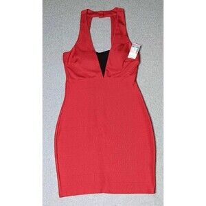 NWT! Deb Mini Slip Dress Womens Size 7 Red Mesh Vneck Button Zip Up Formal...